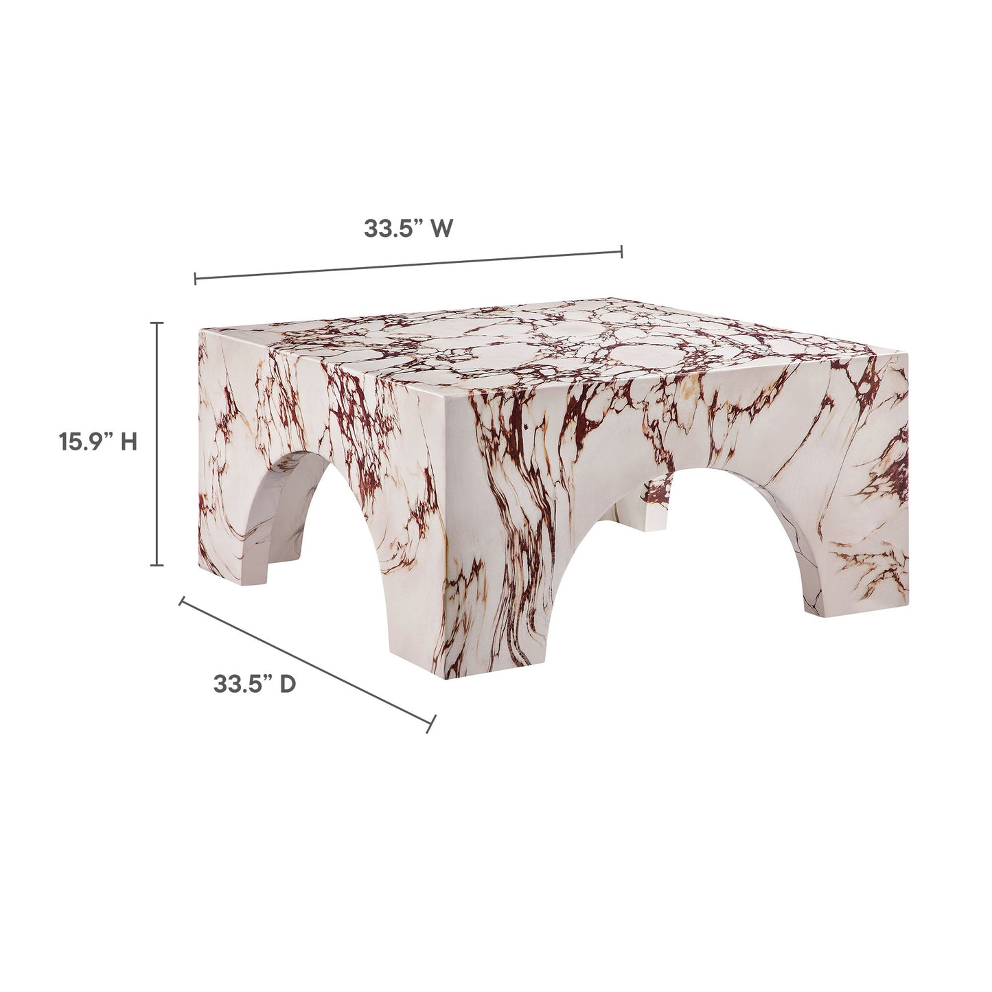 Valen Indoor - Outdoor Patio Arched Concrete Coffee Table in Red Marble by Modway (7097)