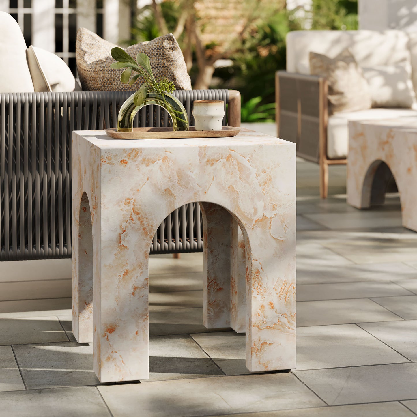 Valen Square Indoor - Outdoor Patio Arched Concrete Side Table in Honey Onyx by Modway (7098)