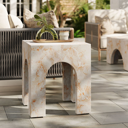 Valen Square Indoor - Outdoor Patio Arched Concrete Side Table in Honey Onyx by Modway (7098)