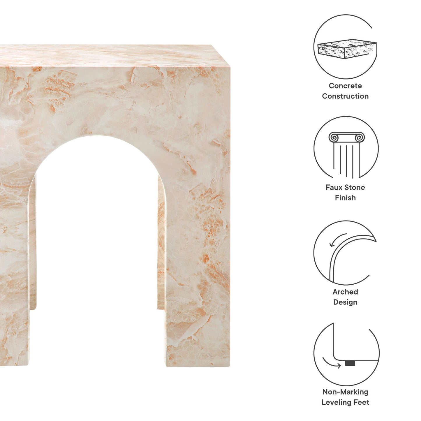 Valen Square Indoor - Outdoor Patio Arched Concrete Side Table in Honey Onyx by Modway (7098)