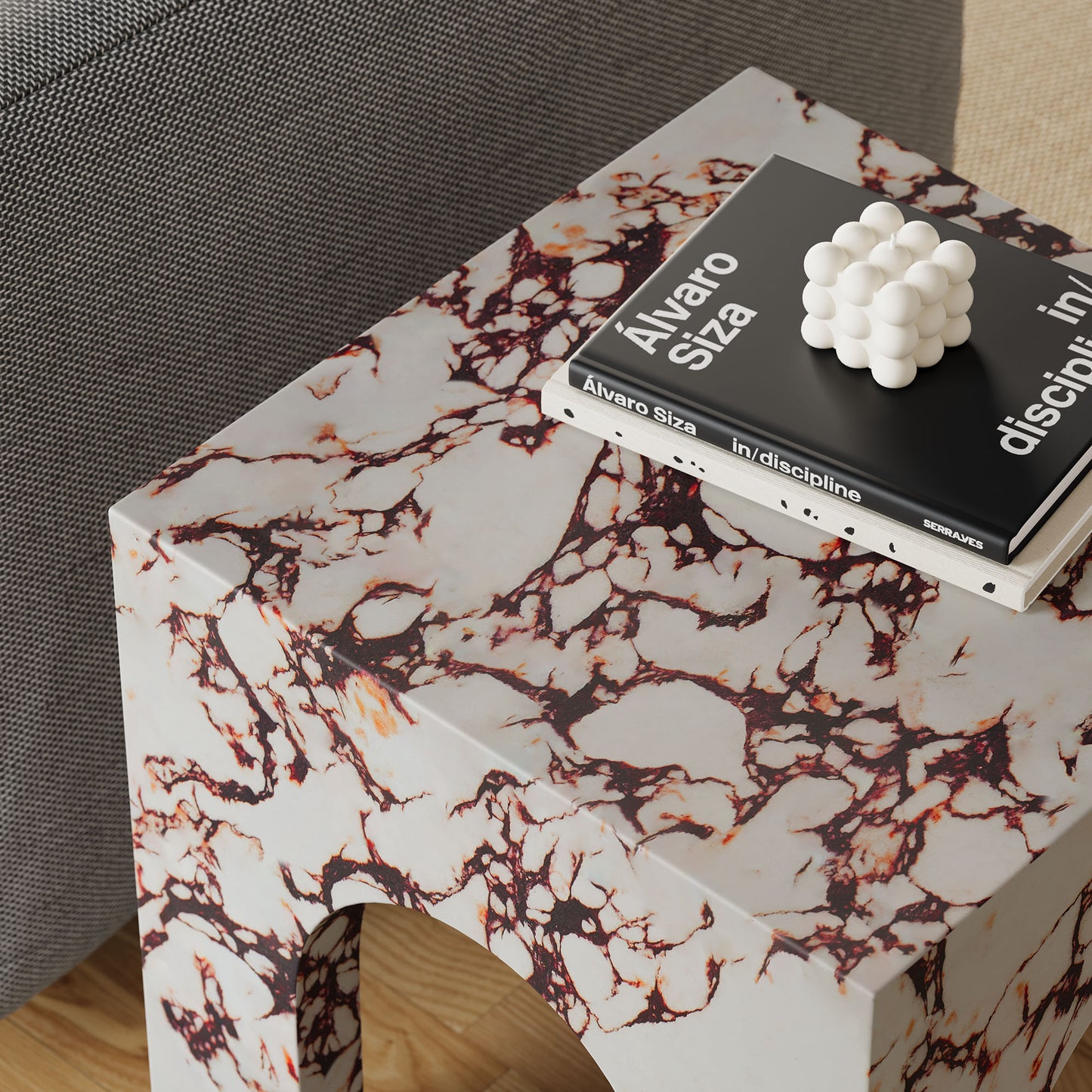 Valen Square Indoor - Outdoor Patio Arched Concrete Side Table in Red Marble by Modway (7098)
