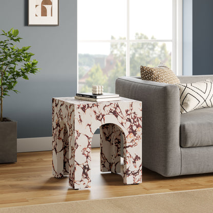 Valen Square Indoor - Outdoor Patio Arched Concrete Side Table in Red Marble by Modway (7098)