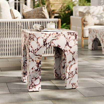 Valen Square Indoor - Outdoor Patio Arched Concrete Side Table in Red Marble by Modway (7098)
