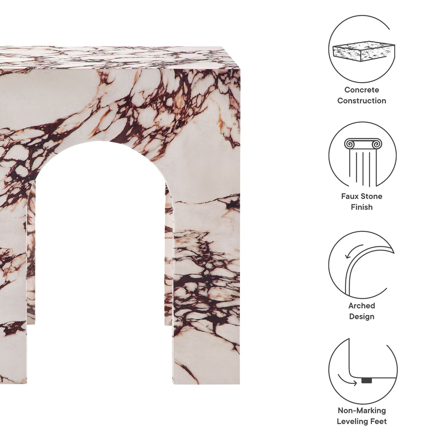 Valen Square Indoor - Outdoor Patio Arched Concrete Side Table in Red Marble by Modway (7098)