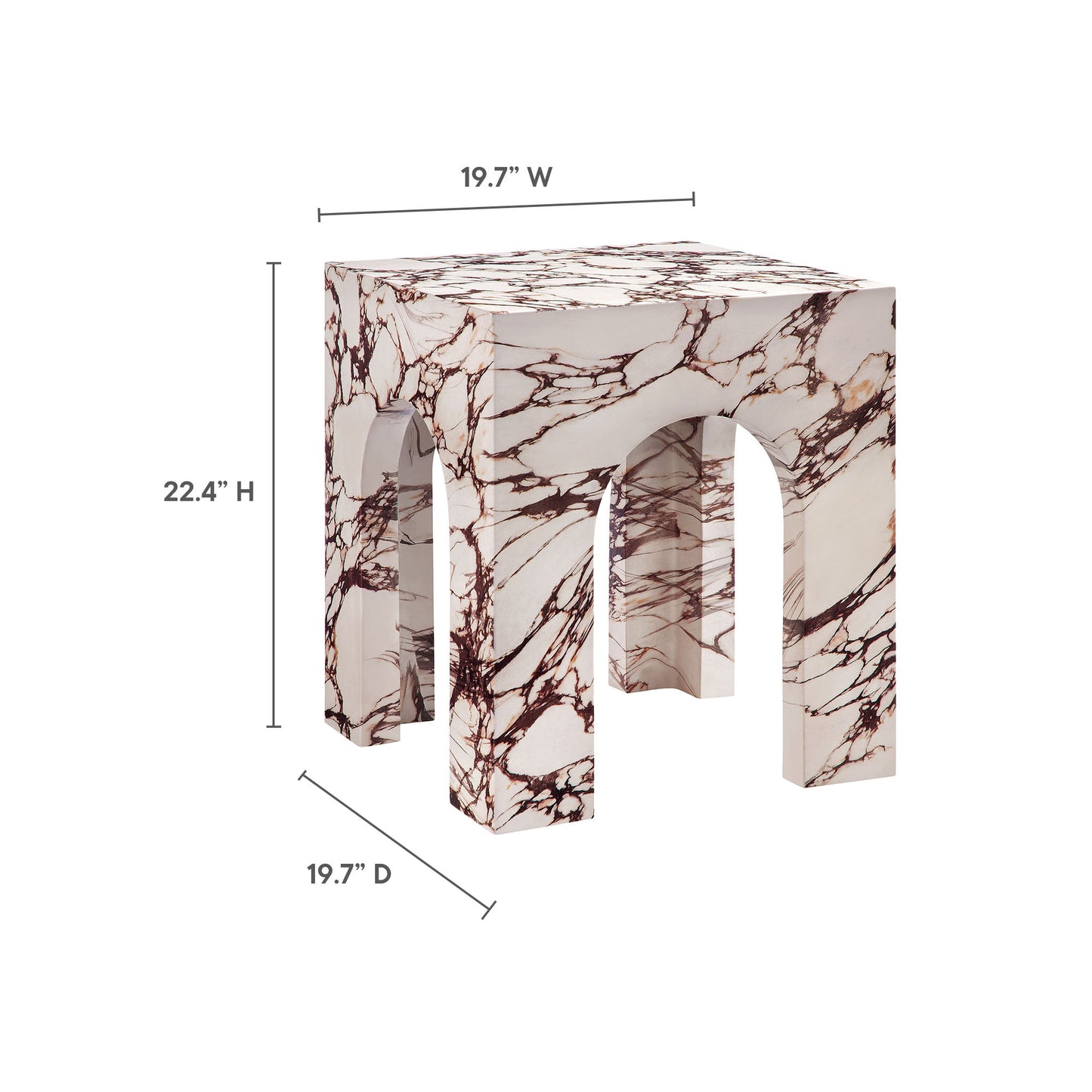Valen Square Indoor - Outdoor Patio Arched Concrete Side Table in Red Marble by Modway (7098)