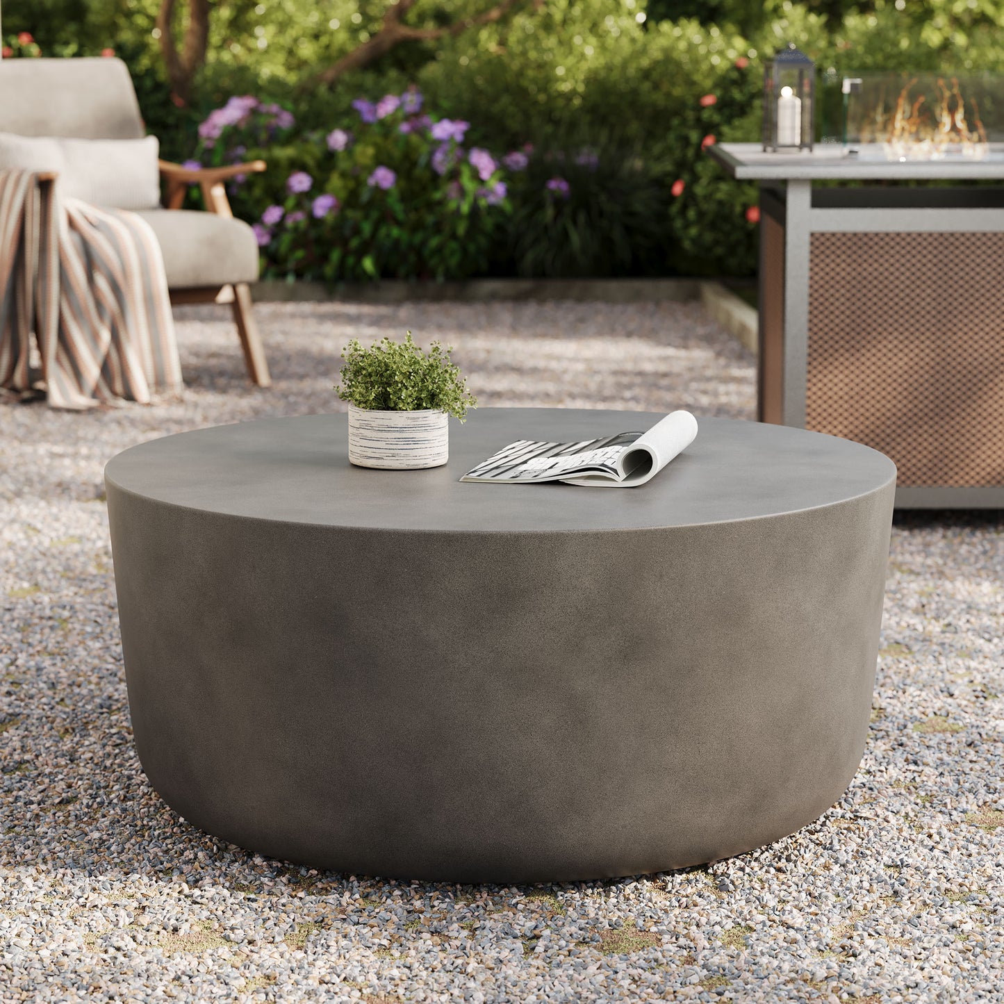 Brion Round Indoor - Outdoor Patio Concrete Coffee Table in Gray by Modway (7099)