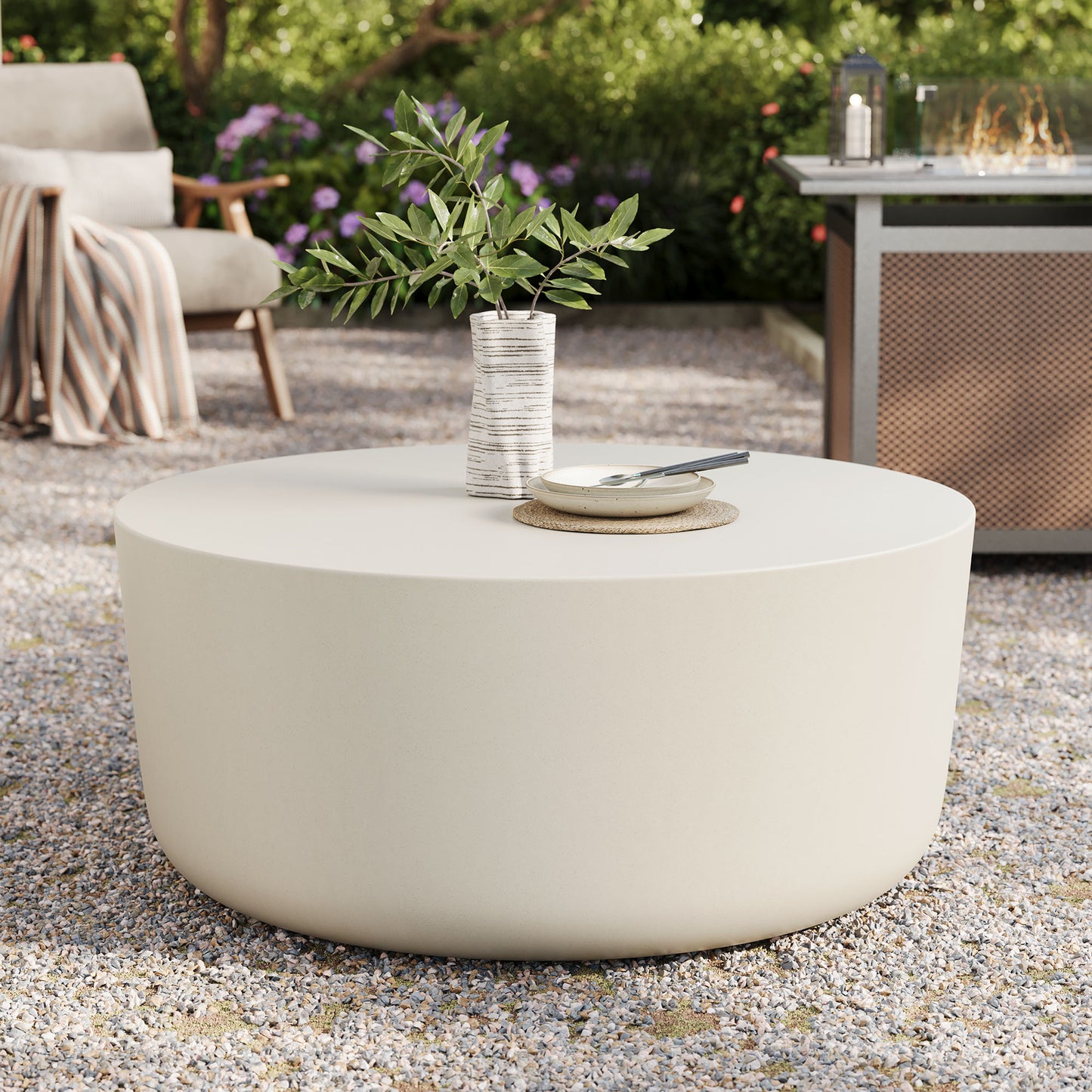 Brion Round Indoor - Outdoor Patio Concrete Coffee Table in White by Modway (7099)