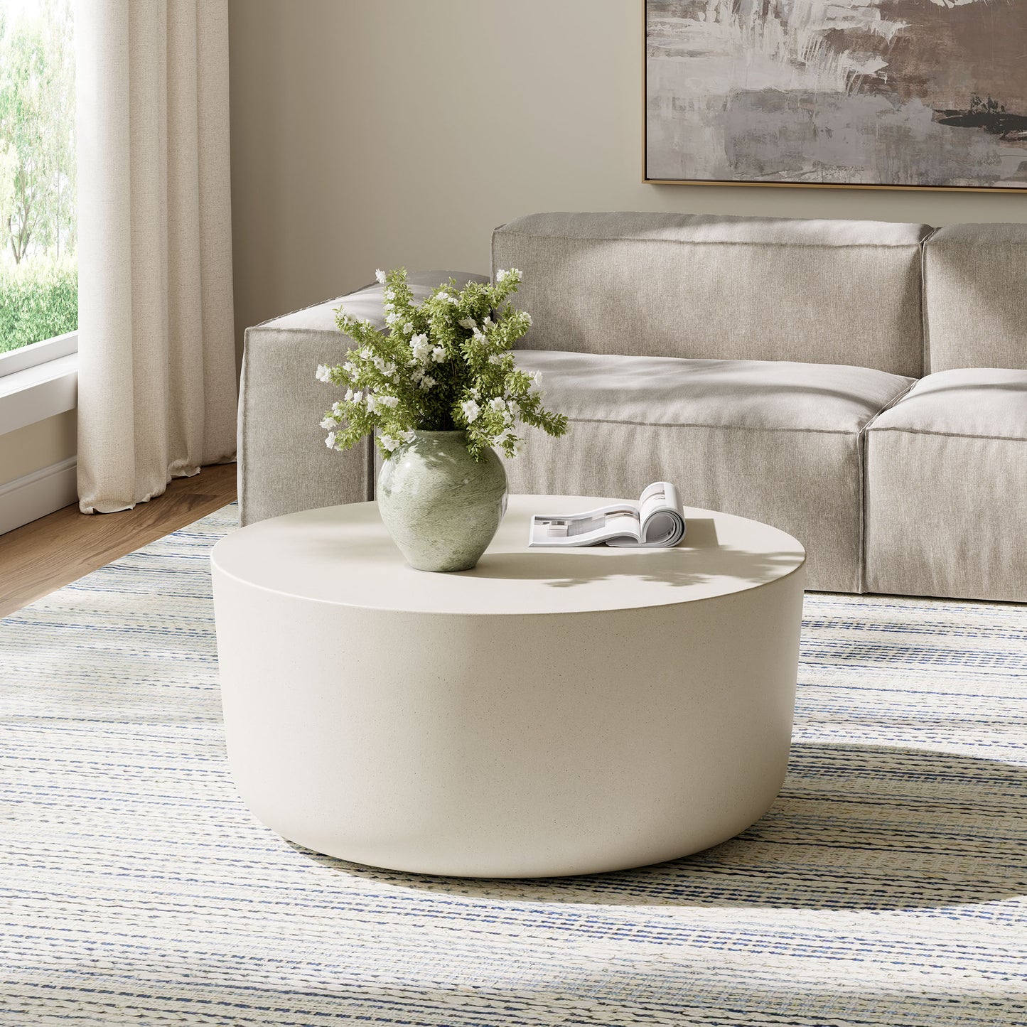 Brion Round Indoor - Outdoor Patio Concrete Coffee Table in White by Modway (7099)
