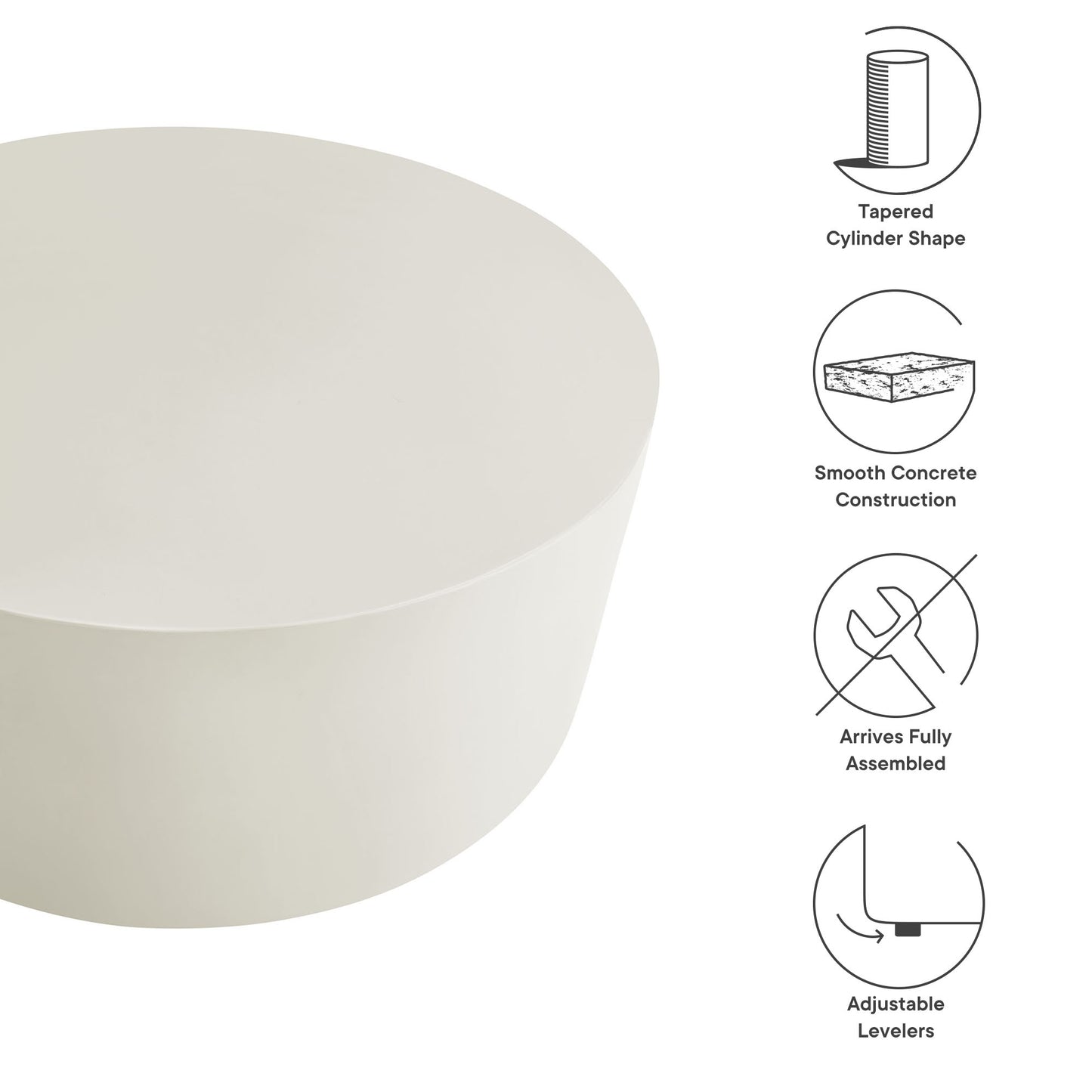 Brion Round Indoor - Outdoor Patio Concrete Coffee Table in White by Modway (7099)