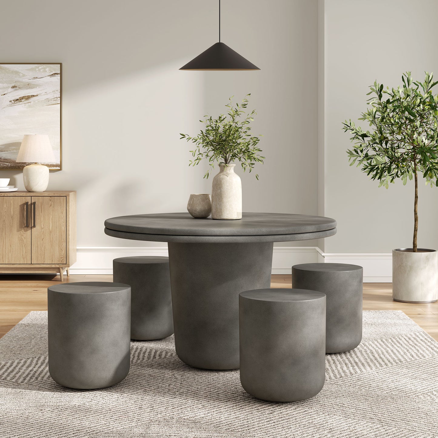 Brion Indoor - Outdoor Patio Concrete 5 Piece Dining Table Set in Gray by Modway (7172)