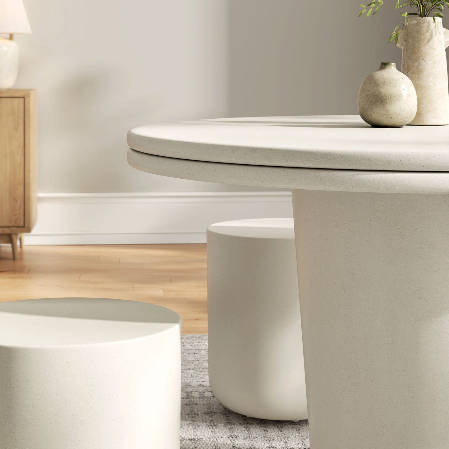 Brion Indoor - Outdoor Patio Concrete 5 Piece Dining Table Set in White by Modway (7172)