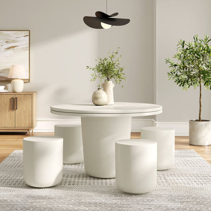 Brion Indoor - Outdoor Patio Concrete 5 Piece Dining Table Set in White by Modway (7172)