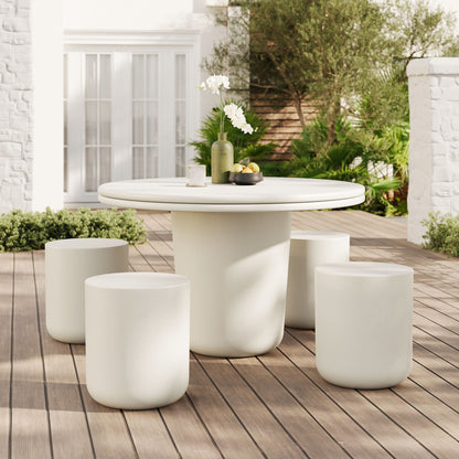 Brion Indoor - Outdoor Patio Concrete 5 Piece Dining Table Set in White by Modway (7172)