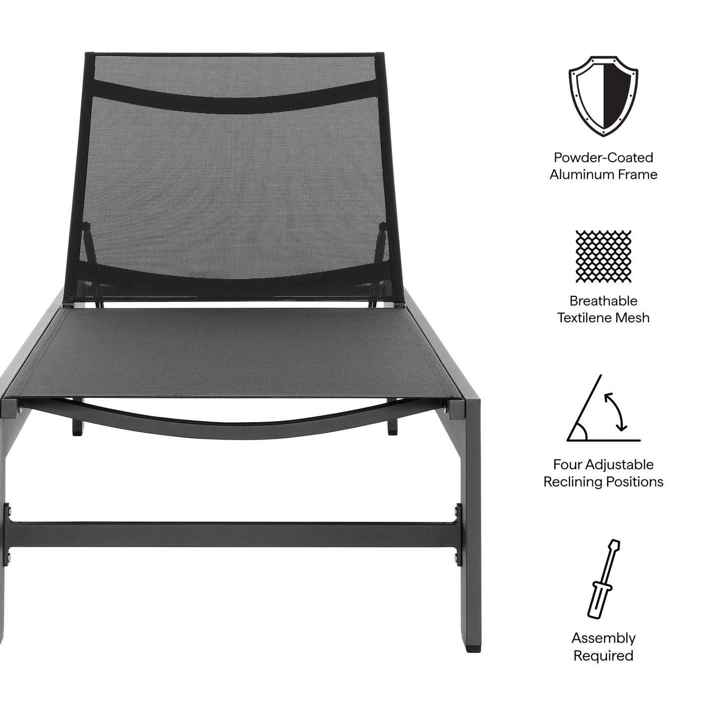 Tahoe Outdoor Patio Mesh and Aluminum Chaise Lounge in Gray by Modway (7235)