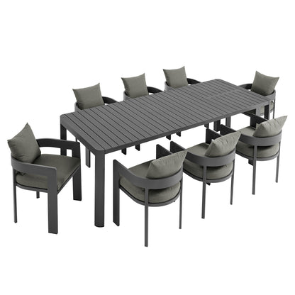Tahoe 9-Piece Outdoor Patio Aluminum Dining Set With Extendable Table in Gray Charcoal by Modway (7295)