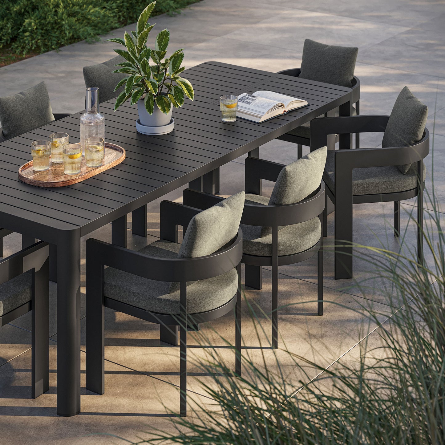 Tahoe 9-Piece Outdoor Patio Aluminum Dining Set With Extendable Table in Gray Charcoal by Modway (7295)