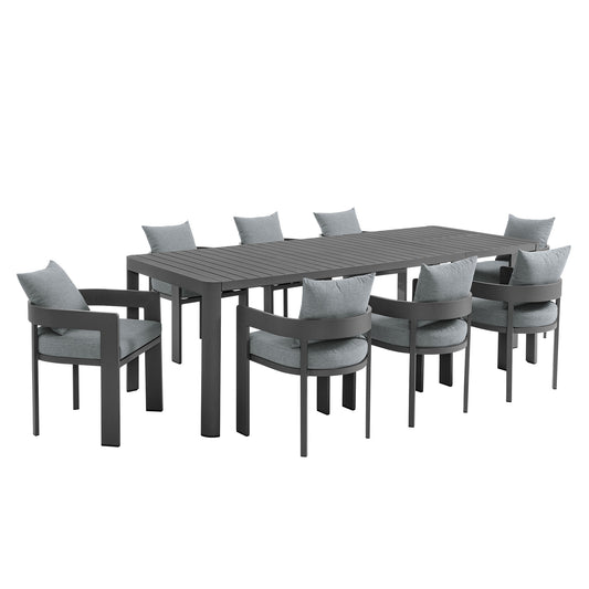 Tahoe 9-Piece Outdoor Patio Aluminum Dining Set With Extendable Table in Gray Gray by Modway (7295)