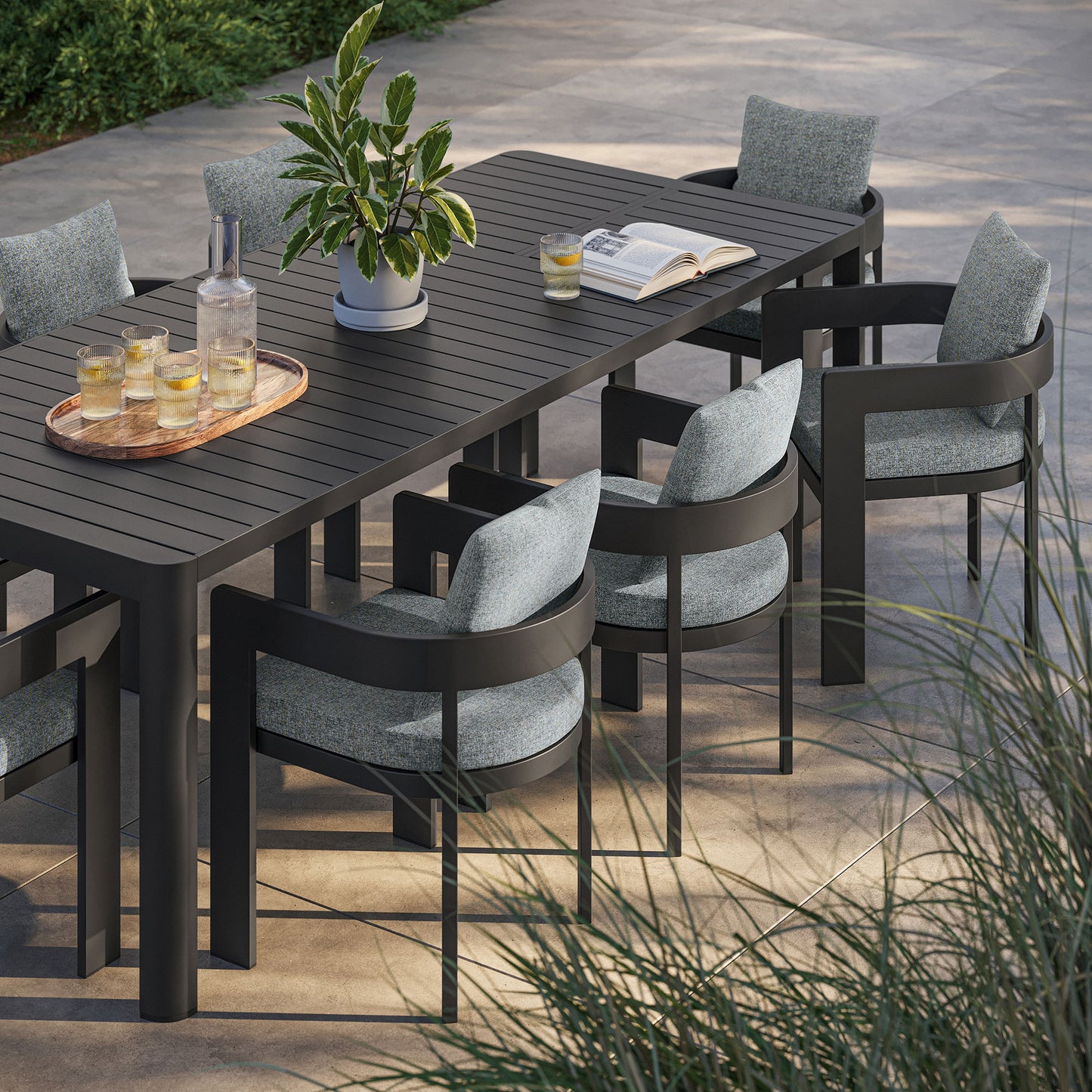 Tahoe 9-Piece Outdoor Patio Aluminum Dining Set With Extendable Table in Gray Gray by Modway (7295)