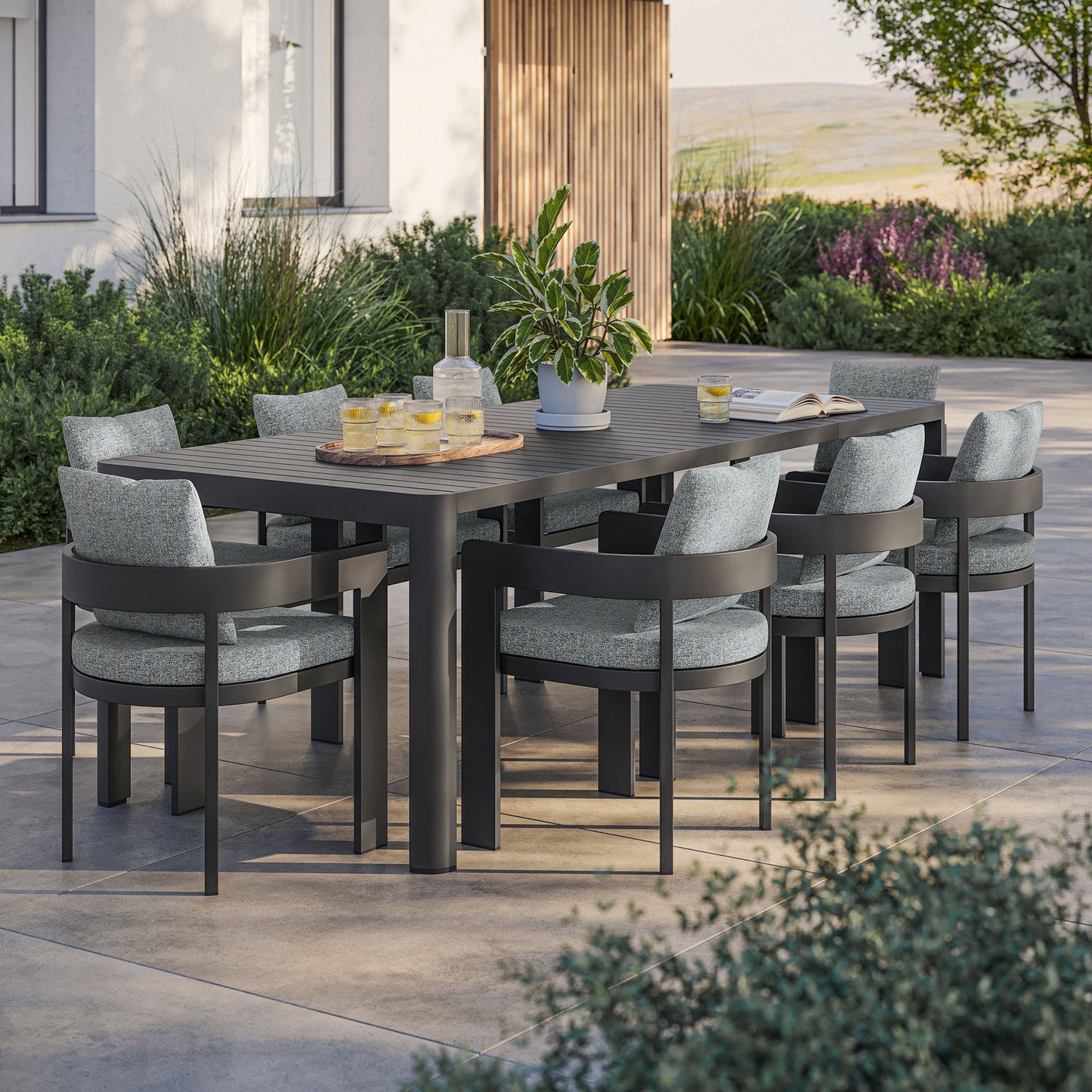 Tahoe 9-Piece Outdoor Patio Aluminum Dining Set With Extendable Table in Gray Gray by Modway (7295)