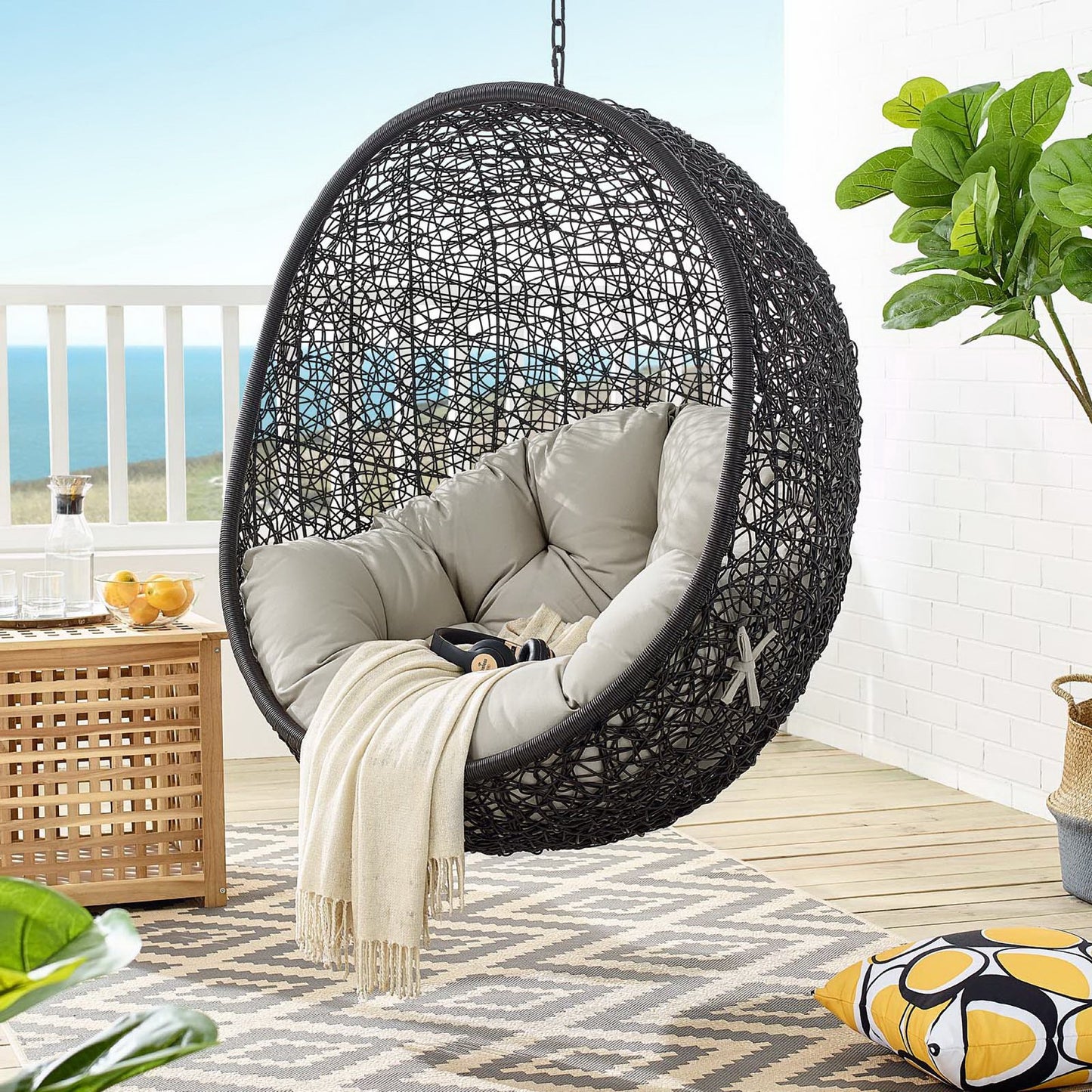 Encase Swing Outdoor Patio Lounge Chair in Beige by Modway (739)