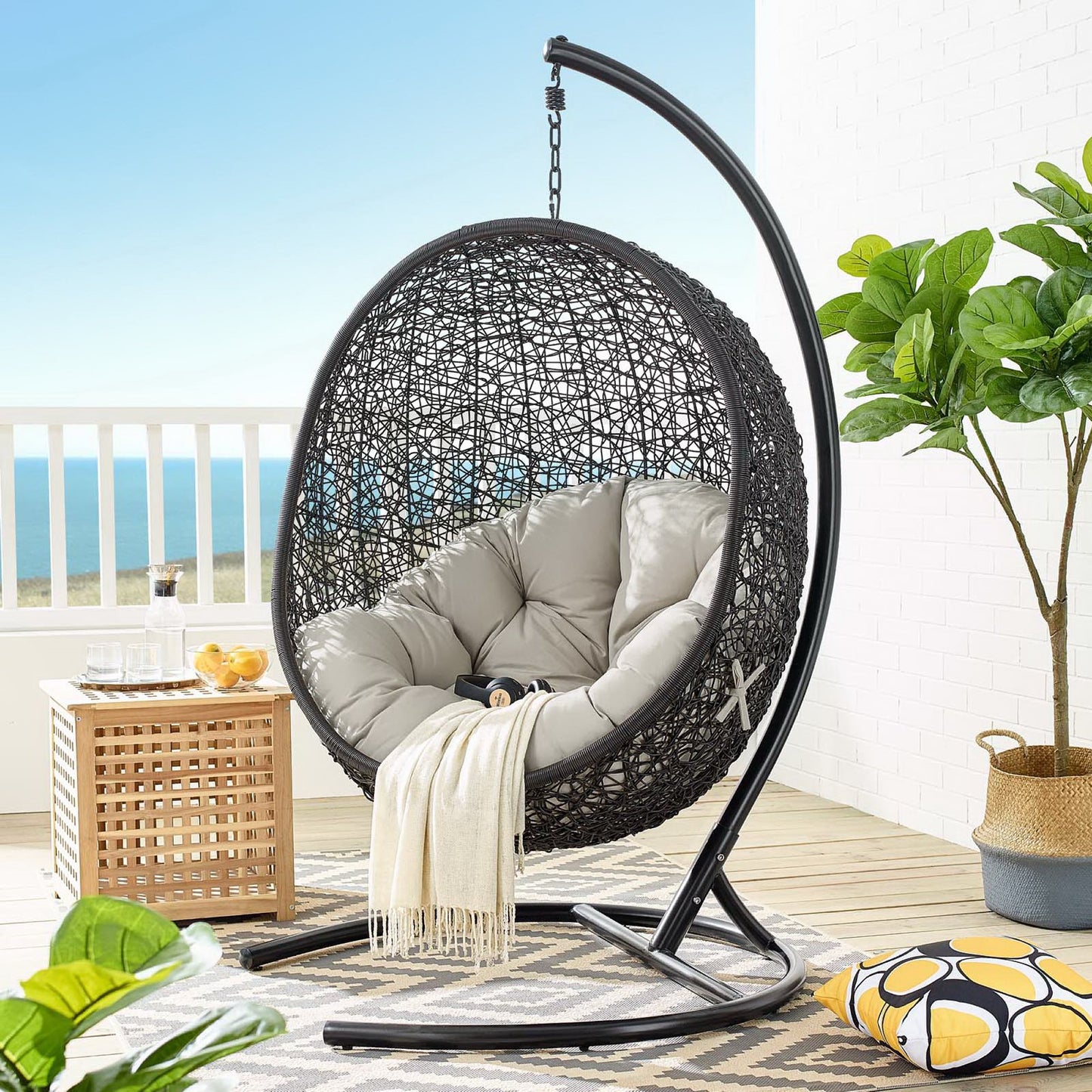 Encase Swing Outdoor Patio Lounge Chair in Beige by Modway (739)