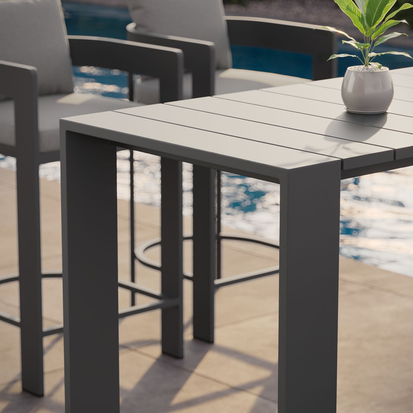 Tahoe 59 Inch Rectangle Outdoor Patio Aluminum Bar Table in Gray by Modway (7593)