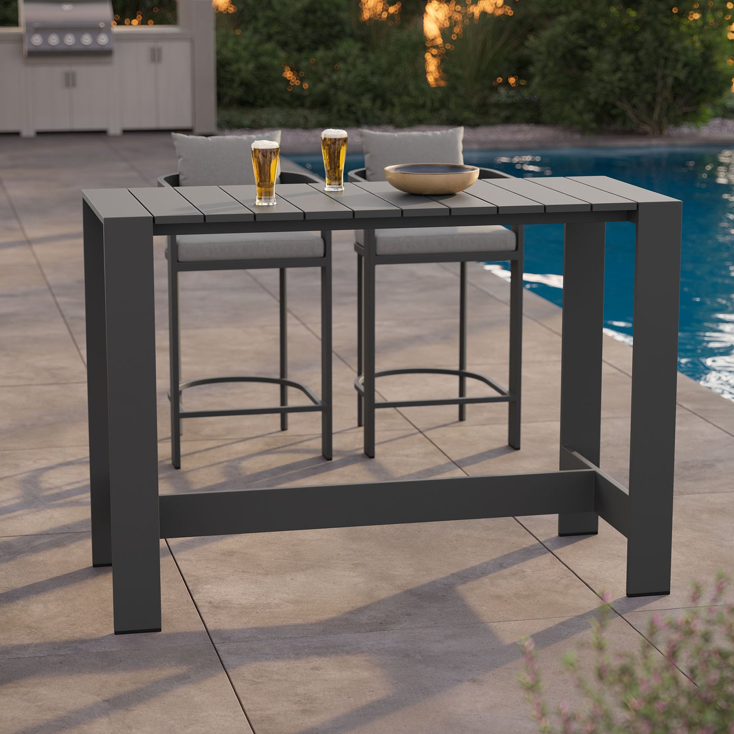 Tahoe 59 Inch Rectangle Outdoor Patio Aluminum Bar Table in Gray by Modway (7593)
