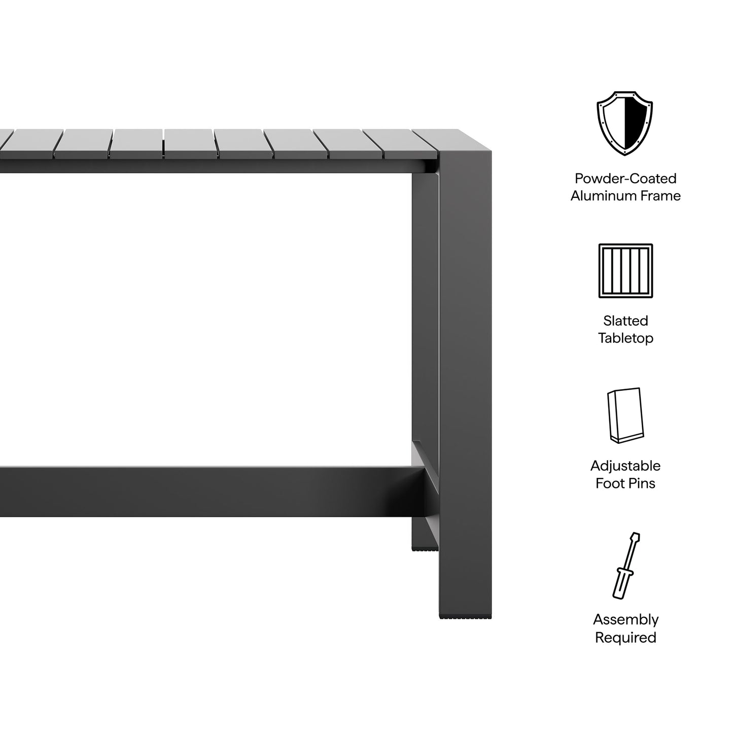 Tahoe 59 Inch Rectangle Outdoor Patio Aluminum Bar Table in Gray by Modway (7593)