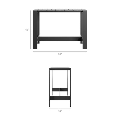 Tahoe 59 Inch Rectangle Outdoor Patio Aluminum Bar Table in Gray by Modway (7593)