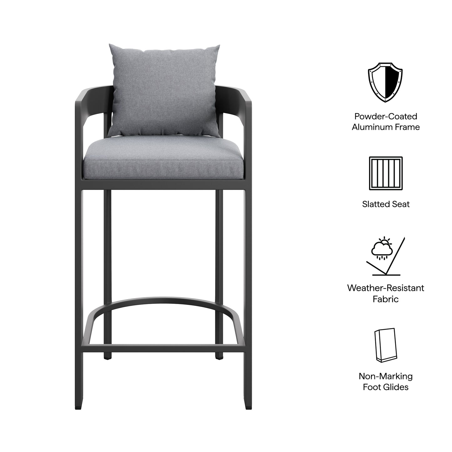 Tahoe Outdoor Patio Patio Aluminum Bar Chair in Gray by Modway (7595)