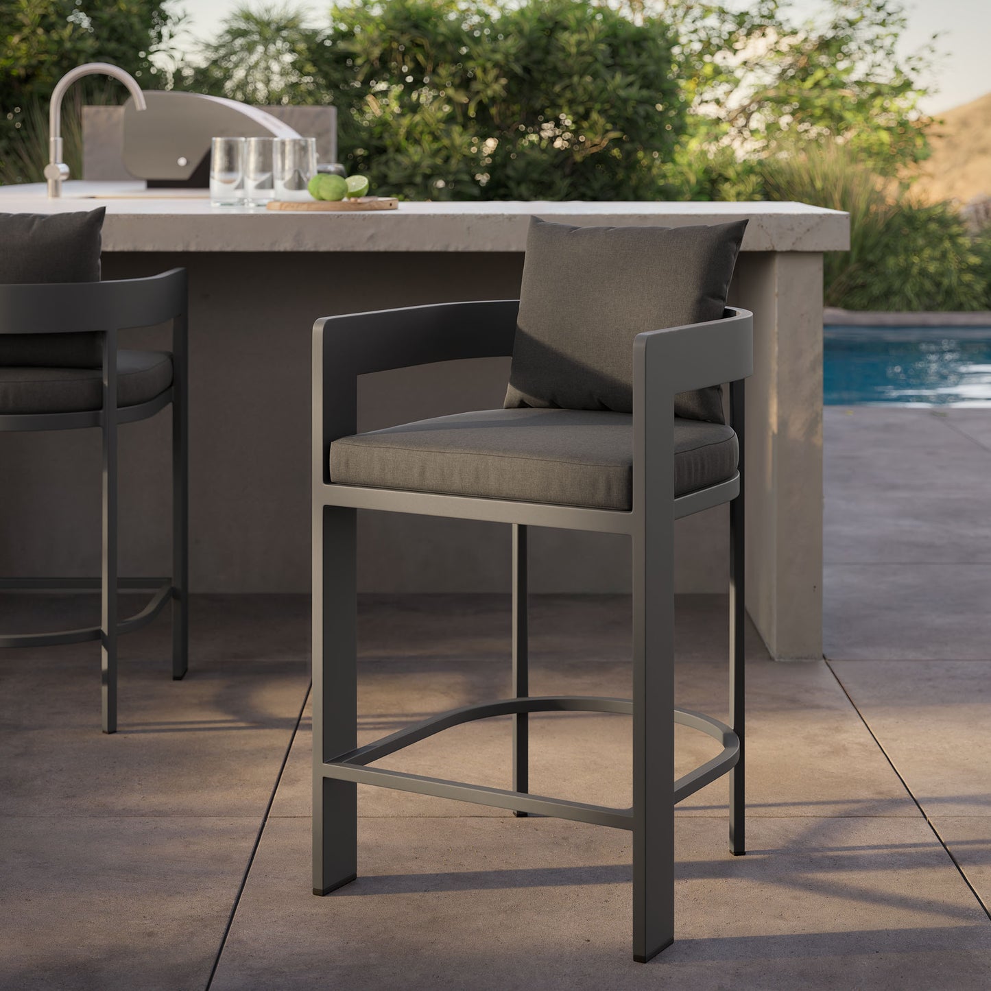 Tahoe Outdoor Patio Patio Aluminum Counter Stool in Charcoal by Modway (7596)