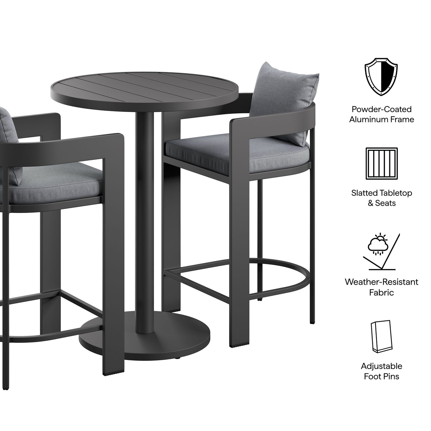 Tahoe 3-Piece Outdoor Patio Aluminum Bar Set in Gray by Modway (7597)