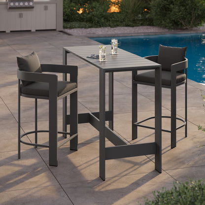 Tahoe 3-Piece Outdoor Patio Aluminum Bar Table Set in Charcoal by Modway (7598)