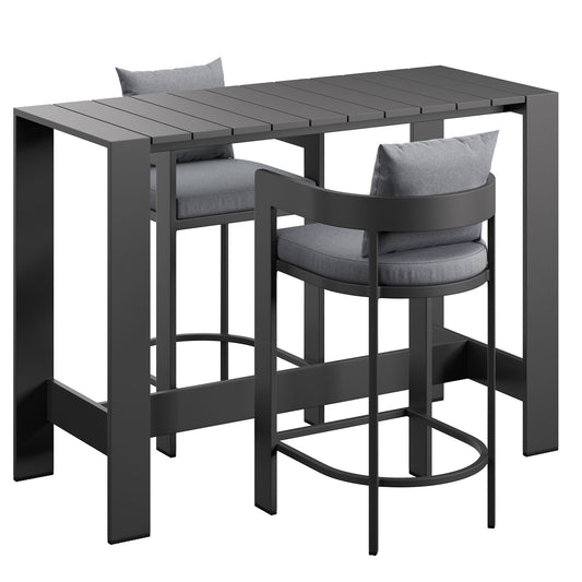 Tahoe 3-Piece Outdoor Patio Aluminum Bar Table Set in Gray by Modway (7598)