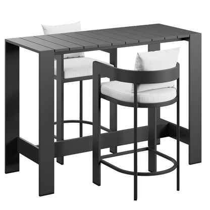 Tahoe 3-Piece Outdoor Patio Aluminum Bar Table Set in White by Modway (7598)