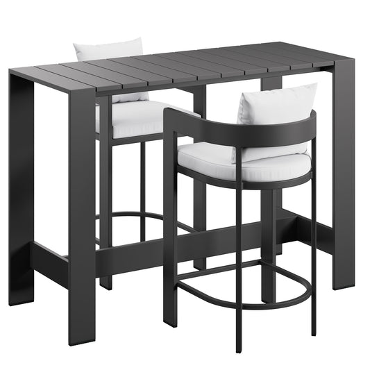 Tahoe 3-Piece Outdoor Patio Aluminum Bar Table Set in White by Modway (7598)
