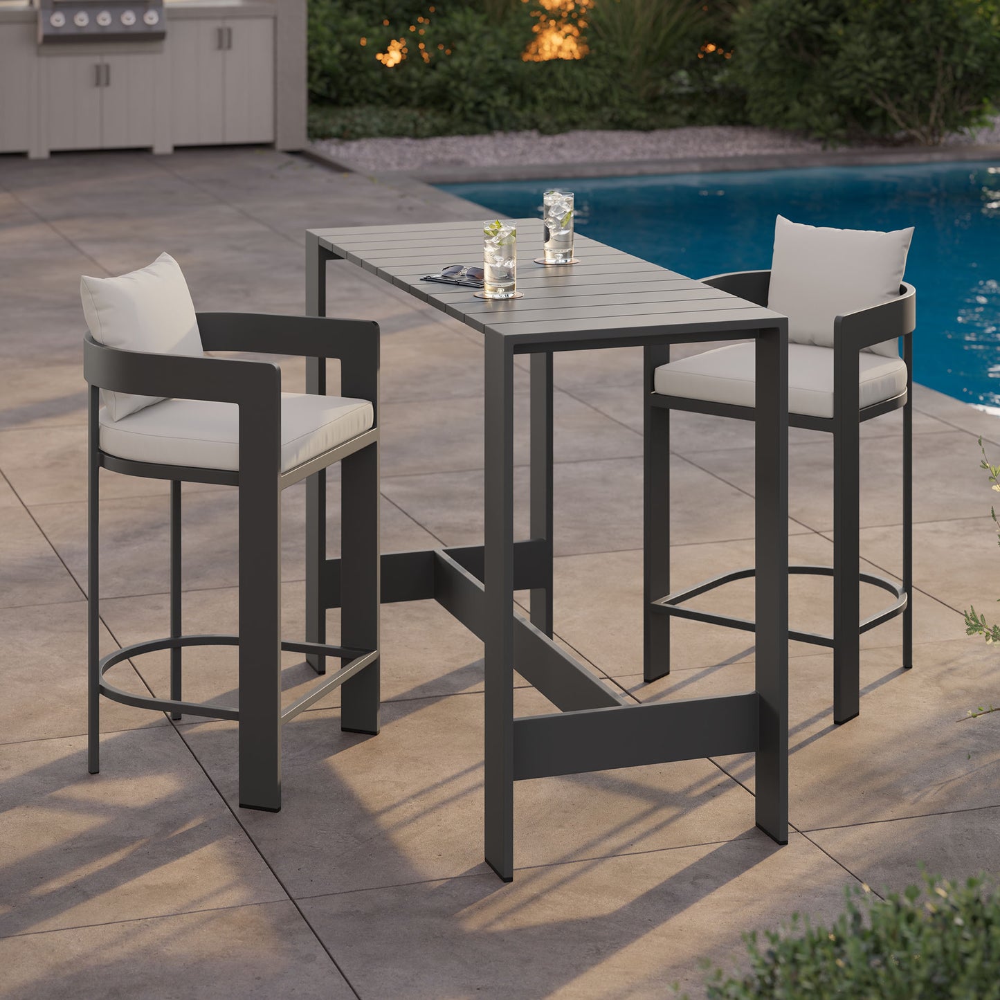 Tahoe 3-Piece Outdoor Patio Aluminum Bar Table Set in White by Modway (7598)