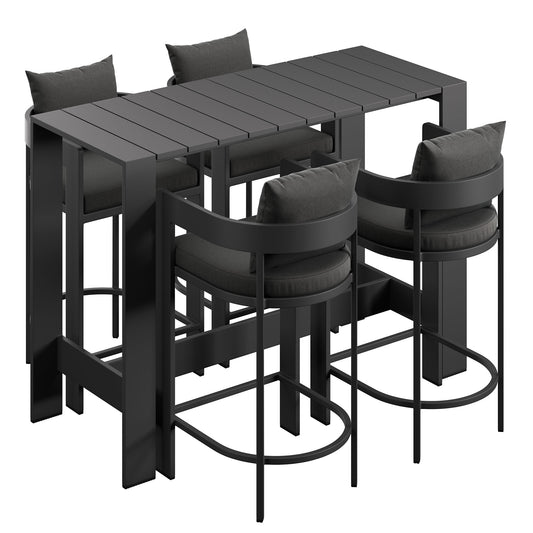 Tahoe 5-Piece Outdoor Patio Bar Table Set in Charcoal by Modway (7599)