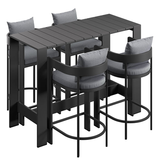 Tahoe 5-Piece Outdoor Patio Bar Table Set in Gray by Modway (7599)