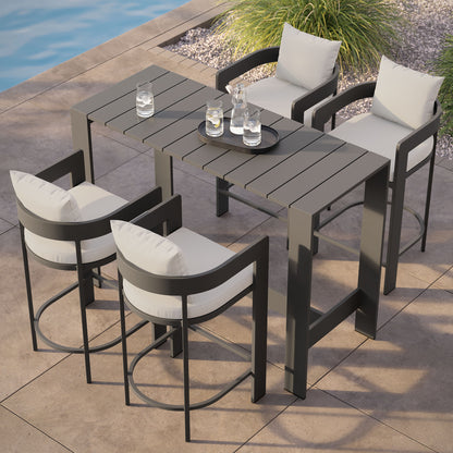 Tahoe 5-Piece Outdoor Patio Bar Table Set in White by Modway (7599)