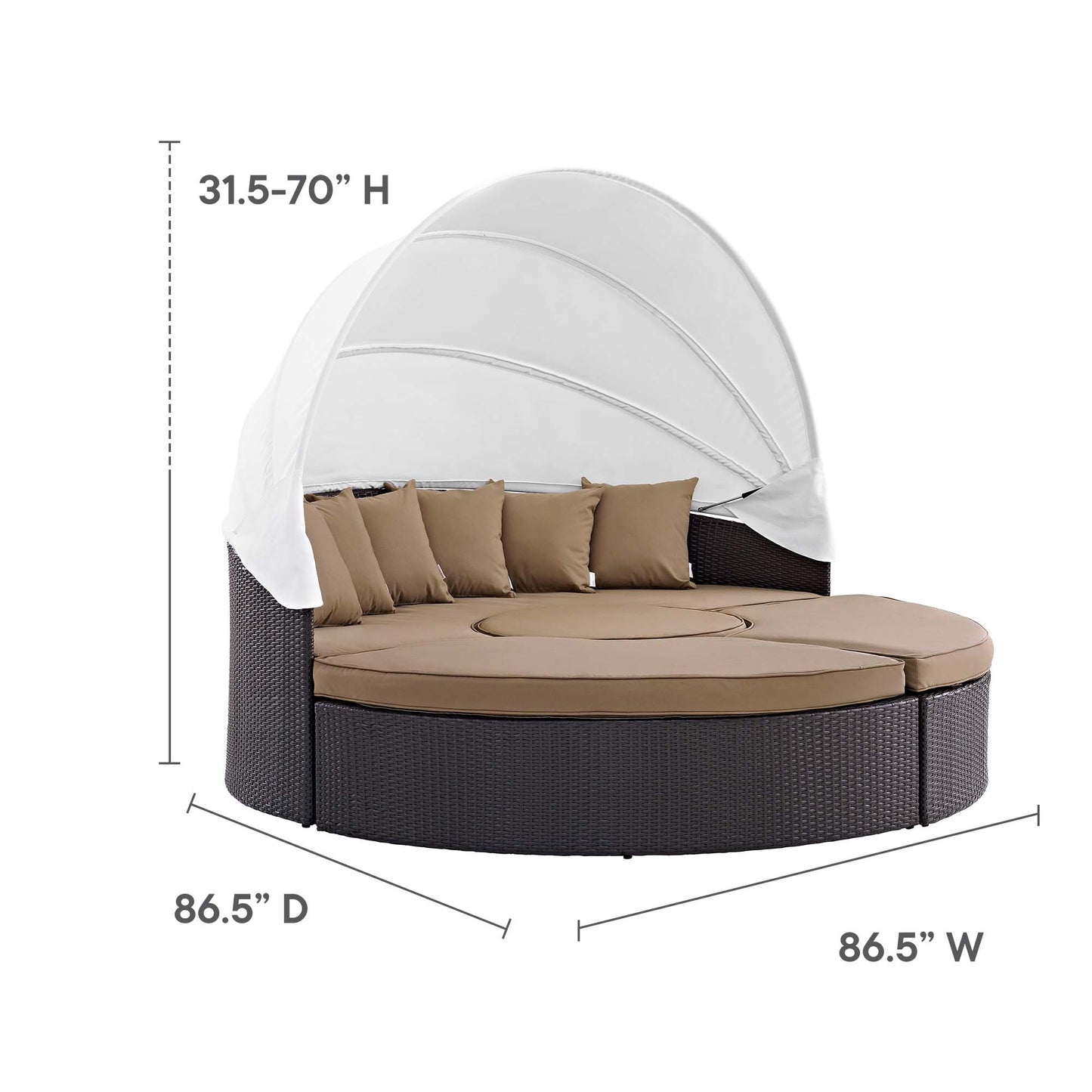 Quest Outdoor Patio Wicker Rattan Canopy Sectional Daybed in Espresso Mocha by Modway (983)