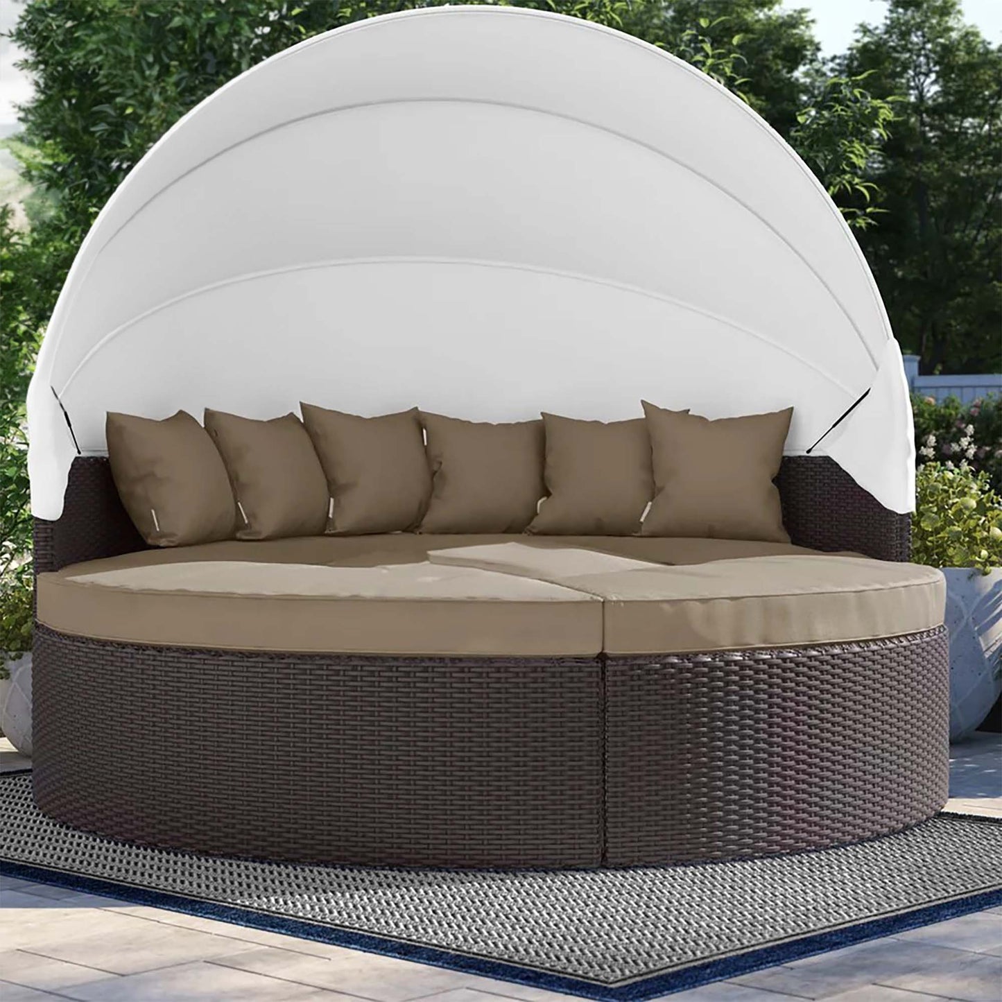 Quest Outdoor Patio Wicker Rattan Canopy Sectional Daybed in Espresso Mocha by Modway (983)