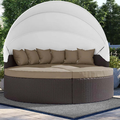 Quest Outdoor Patio Wicker Rattan Canopy Sectional Daybed in Espresso Mocha by Modway (983)