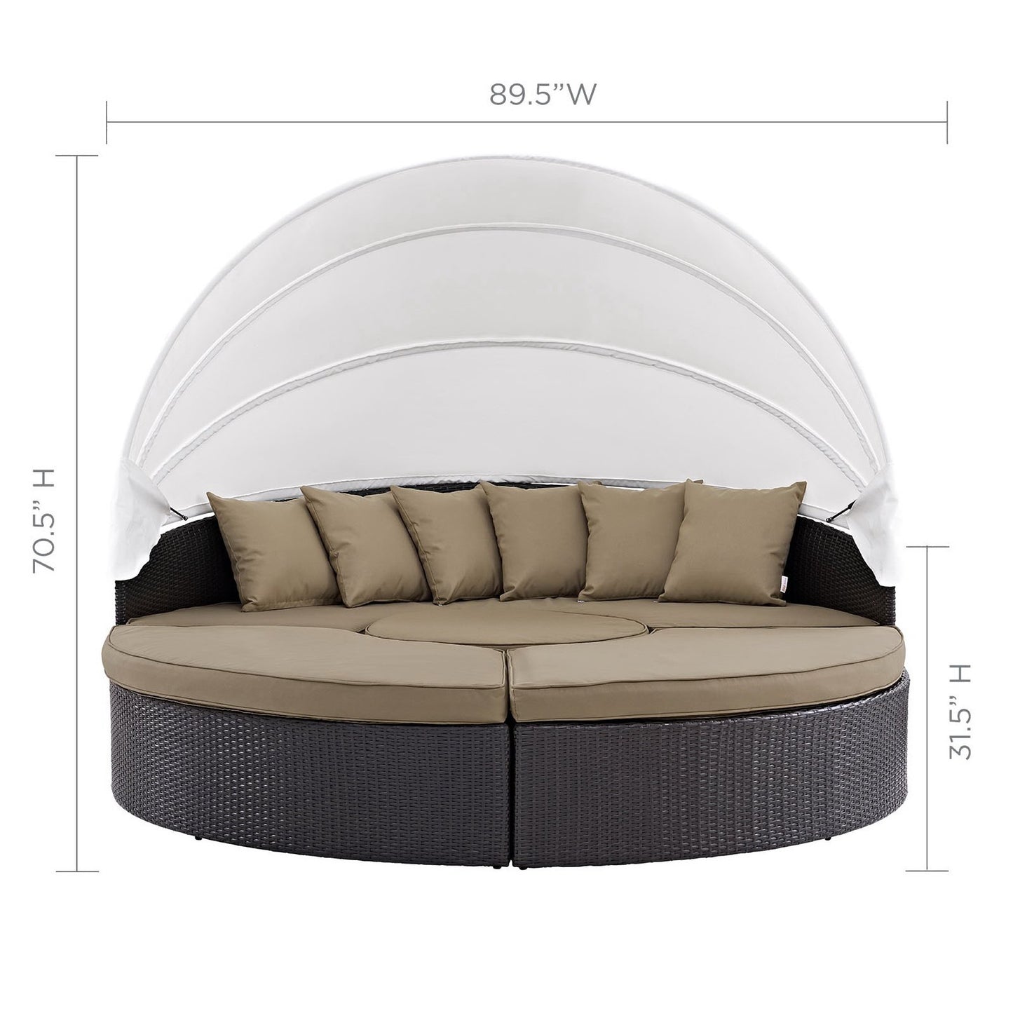 Quest Outdoor Patio Wicker Rattan Canopy Sectional Daybed in Espresso Mocha by Modway (983)