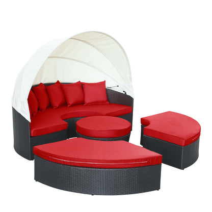 Quest Outdoor Patio Wicker Rattan Canopy Sectional Daybed in Espresso Red by Modway (983)