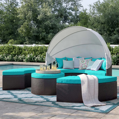 Quest Outdoor Patio Wicker Rattan Canopy Sectional Daybed in Espresso Turquoise by Modway (983)