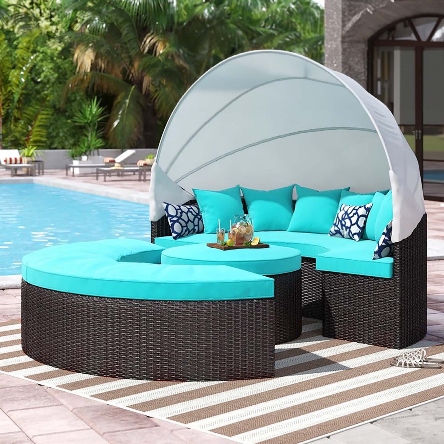 Quest Outdoor Patio Wicker Rattan Canopy Sectional Daybed in Espresso Turquoise by Modway (983)
