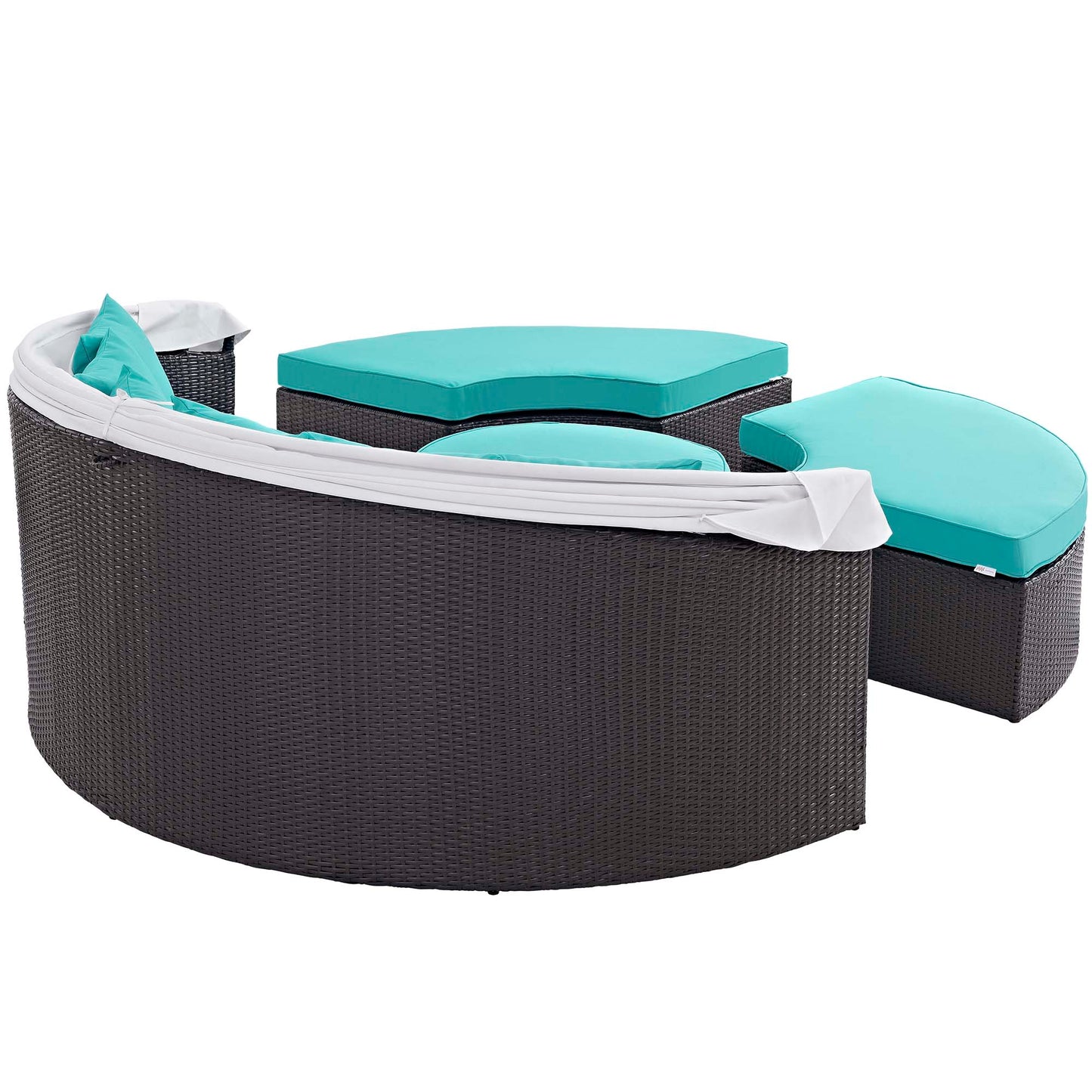 Quest Outdoor Patio Wicker Rattan Canopy Sectional Daybed in Espresso Turquoise by Modway (983)