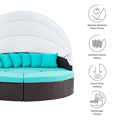 Quest Outdoor Patio Wicker Rattan Canopy Sectional Daybed in Espresso Turquoise by Modway (983)