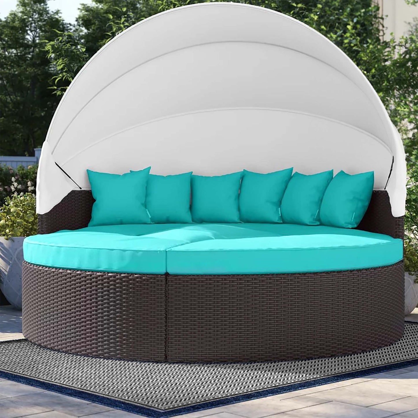 Quest Outdoor Patio Wicker Rattan Canopy Sectional Daybed in Espresso Turquoise by Modway (983)